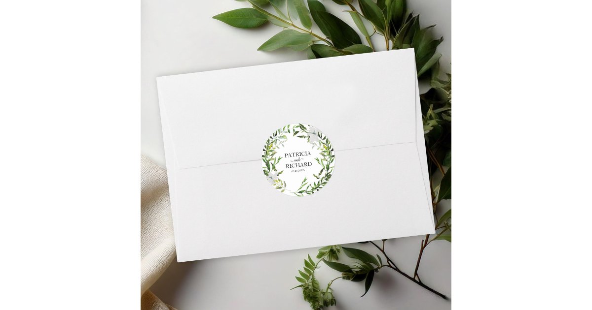 Elegant Eucalyptus Greenery Wedding Classic Round Sticker | Zazzle