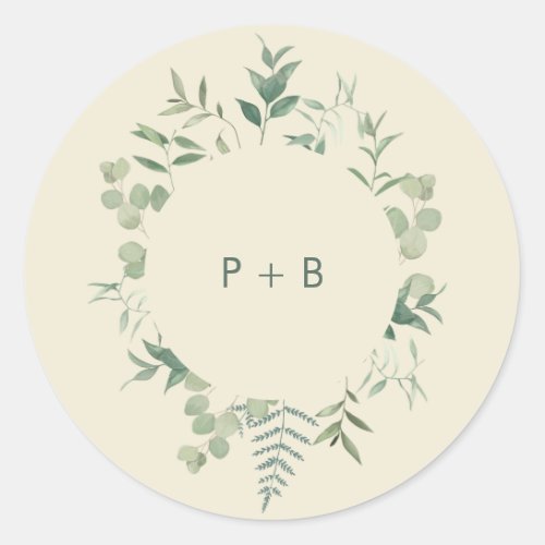 Elegant Eucalyptus Greenery Wedding Classic Round Sticker