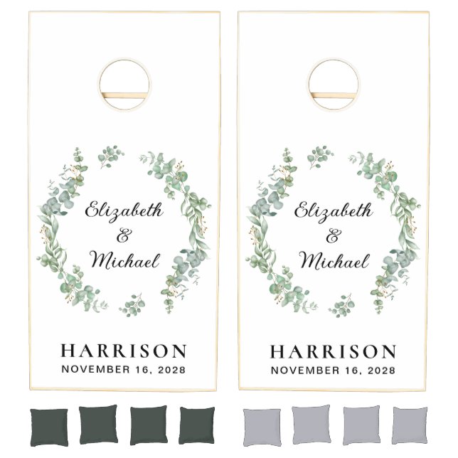Elegant Eucalyptus Greenery Wedding Cornhole Set (Set)
