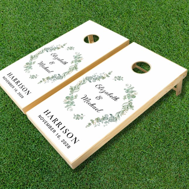 Elegant Eucalyptus Greenery Wedding Cornhole Set (Elegant Eucalyptus Greenery Wedding Cornhole Set)