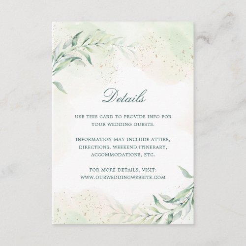 Elegant Eucalyptus Greenery Wedding Details Enclosure Card