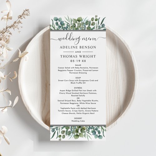 Elegant Eucalyptus Greenery Wedding Dinner Menu