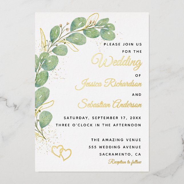 Elegant Eucalyptus Greenery Wedding Foil Invitation (Front)