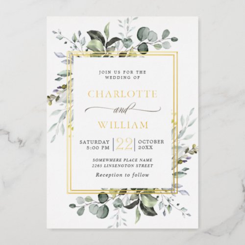 Elegant Eucalyptus Greenery Wedding Gold Foil Invi Foil Invitation