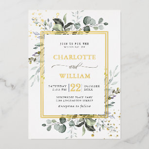 Elegant Eucalyptus Greenery Wedding Gold Foil Invitation
