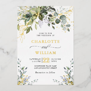 Elegant Eucalyptus Greenery Wedding Gold Foil Invitation