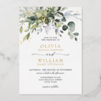 Elegant Eucalyptus Greenery Wedding Gold Foil Invitation