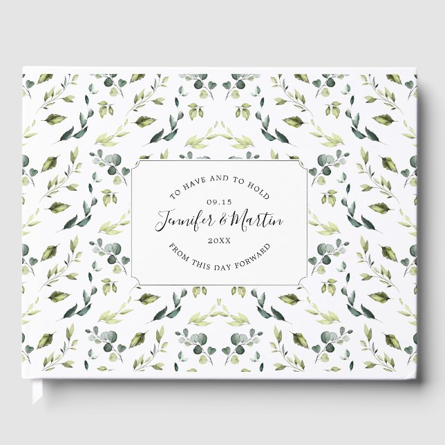 Elegant Eucalyptus & Greenery Wedding Guest Book (Front)
