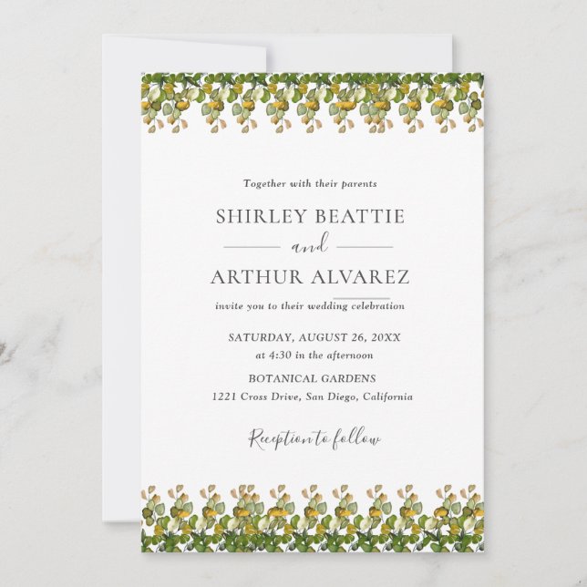 Elegant Eucalyptus Greenery Wedding Invitation (Front)