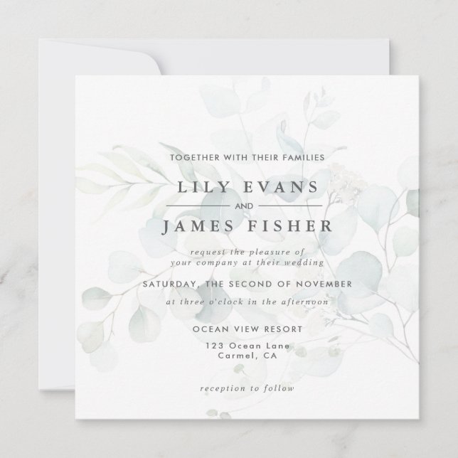 Elegant Eucalyptus Greenery Wedding Invitation (Front)