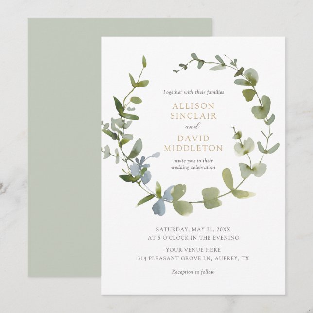 Elegant Eucalyptus Greenery Wedding Invitation (Front/Back)