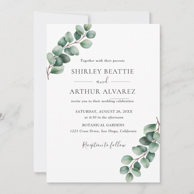 Elegant Eucalyptus Greenery Wedding Invitation (Front)