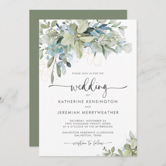 Elegant Eucalyptus Greenery Wedding Invitation (Front/Back)