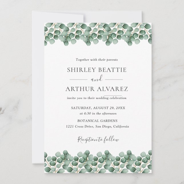 Elegant Eucalyptus Greenery Wedding Invitation (Front)