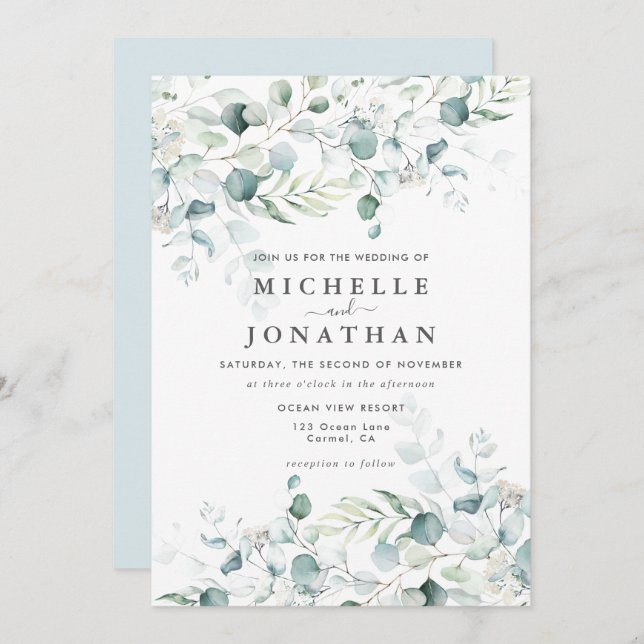 Elegant Eucalyptus Greenery Wedding Invitation (Front/Back)