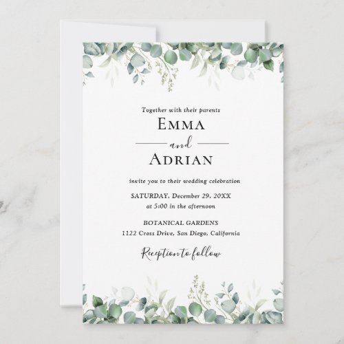 Elegant Eucalyptus Greenery Wedding Invitation
