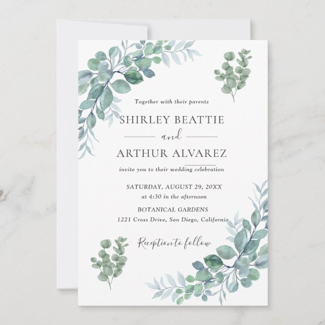 Elegant Eucalyptus Greenery Wedding Invitation (Front)