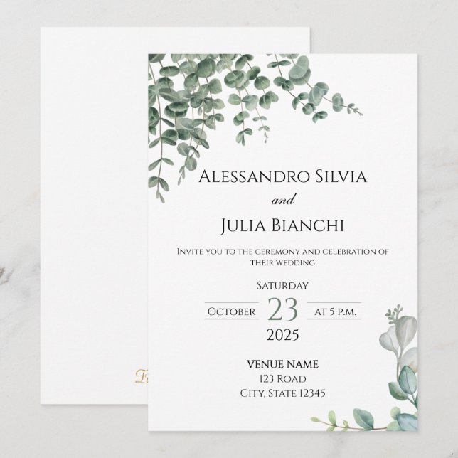 Elegant Eucalyptus Greenery Wedding Invitation  (Front/Back)