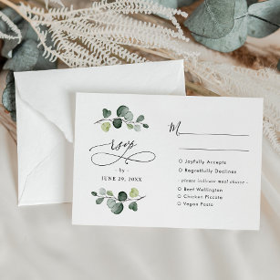 Elegant Eucalyptus Greenery Wedding Meal Options RSVP Card