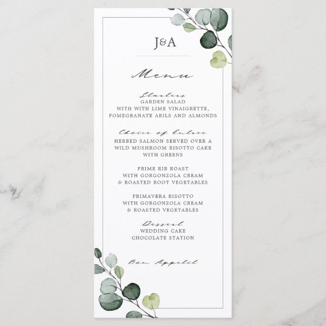 Elegant Eucalyptus Greenery Wedding Menu (Front)