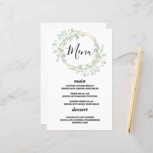 Elegant eucalyptus greenery wedding menu card