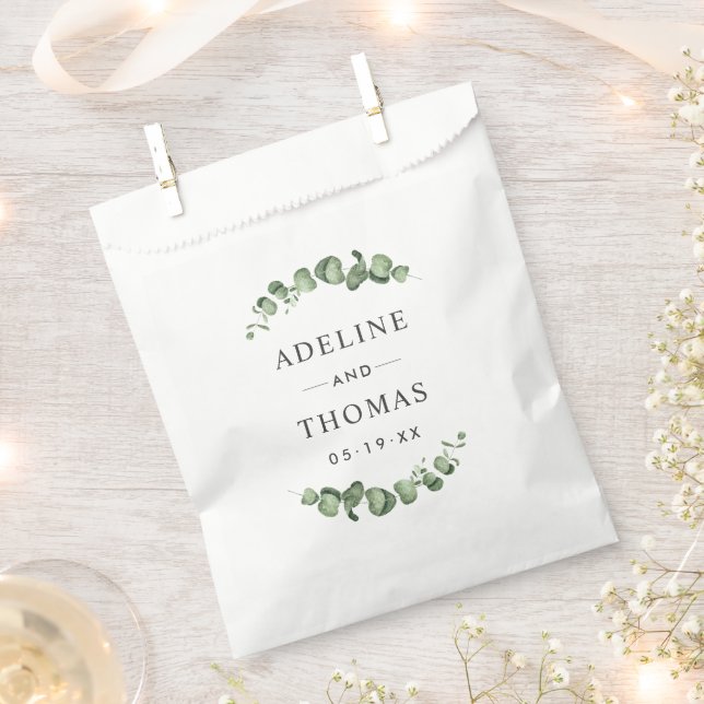 Elegant Eucalyptus Greenery Wedding Monogram Favor Bag (Clipped)