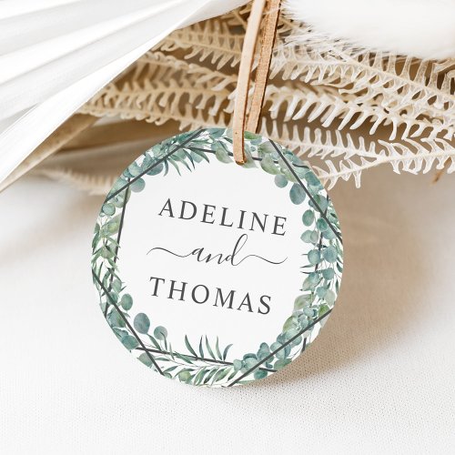 Elegant Eucalyptus Greenery Wedding Monogram Favor Tags