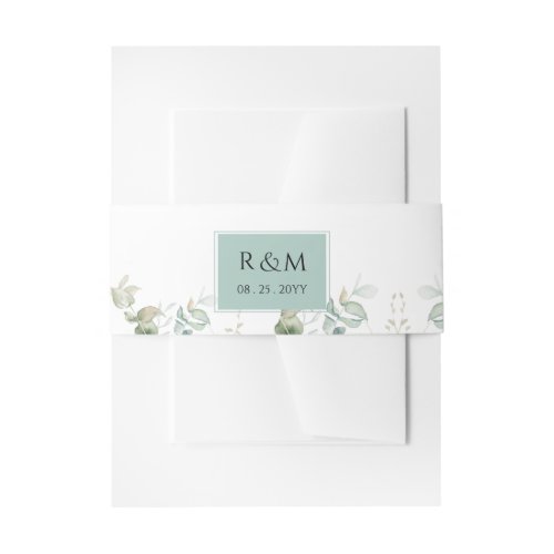 Elegant Eucalyptus Greenery Wedding Monogram Invitation Belly Band