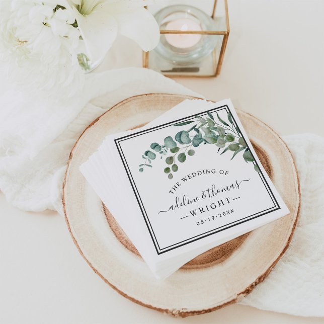 Elegant Eucalyptus Greenery Wedding Monogram Napkins (Creator Uploaded)