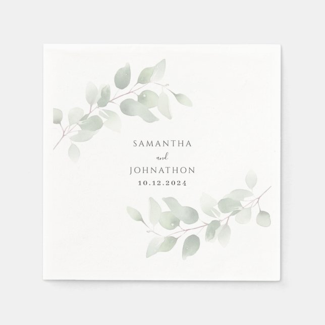 Elegant Eucalyptus Greenery Wedding  Napkins (Front)