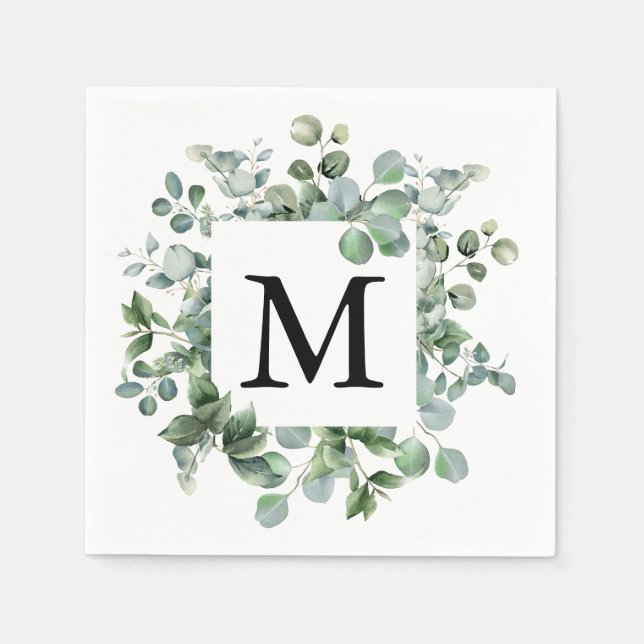 Elegant Eucalyptus Greenery Wedding Paper Napkins (Front)