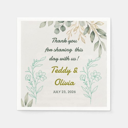 Elegant Eucalyptus Greenery Wedding Paper Napkins