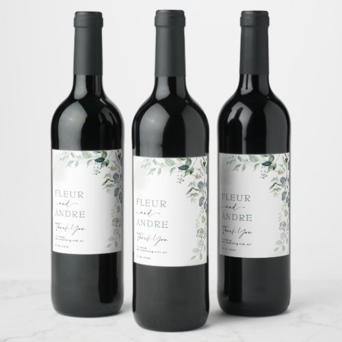 Elegant Eucalyptus Greenery Wedding Party Favors Wine Label