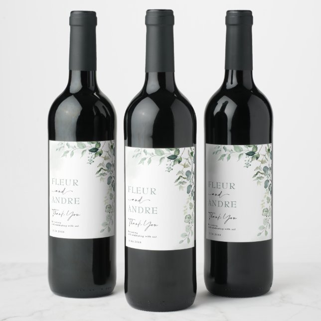 Elegant Eucalyptus Greenery Wedding Party Favors Wine Label (Bottles)