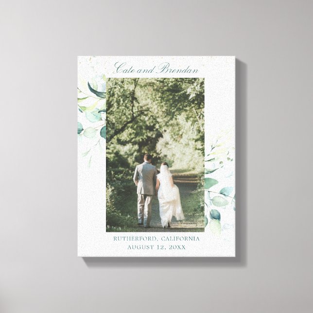 Elegant Eucalyptus Greenery Wedding Photo Canvas Print (Front)