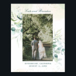 Elegant Eucalyptus Greenery Wedding Photo Poster<br><div class="desc">Elegant botanical gallery wrapped canvas featuring your favorite wedding photo framed with eucalyptus leaves and greenery with a hint of blue and speckles of faux gold glitter over a pastel watercolor wash. Above are your names in script and below is the city, state and date. A simple, rustic design that...</div>