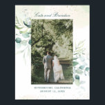 Elegant Eucalyptus Greenery Wedding Photo Poster<br><div class="desc">Elegant botanical gallery wrapped canvas featuring your favorite wedding photo framed with eucalyptus leaves and greenery with a hint of blue and speckles of faux gold glitter over a pastel watercolor wash. Above are your names in script and below is the city, state and date. A simple, rustic design that...</div>