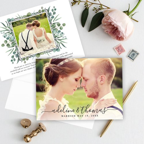 Elegant Eucalyptus Greenery Wedding Photo Thank You Card