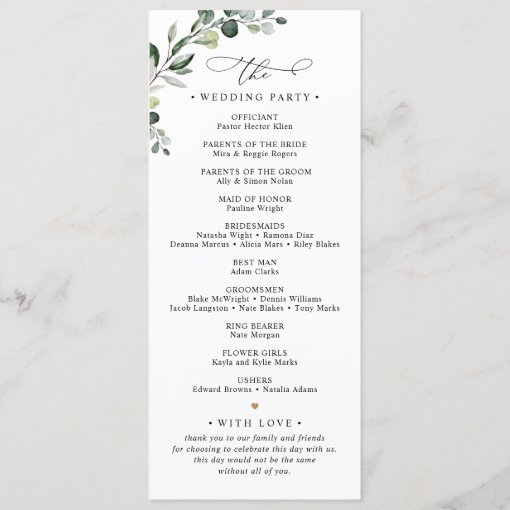 Elegant Eucalyptus Greenery Wedding Program | Zazzle