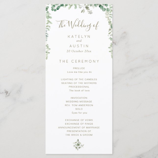 elegant Eucalyptus greenery wedding program (Front)