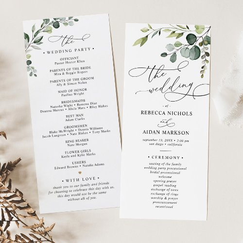Elegant Eucalyptus Greenery Wedding Program