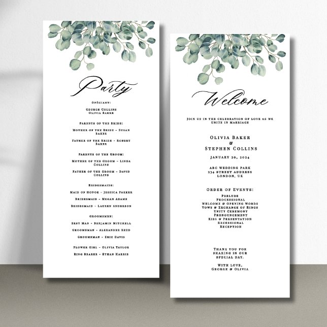 Elegant Eucalyptus Greenery Wedding Program (Creator Uploaded)