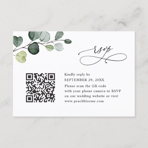 Elegant Eucalyptus Greenery Wedding QR Code RSVP Card