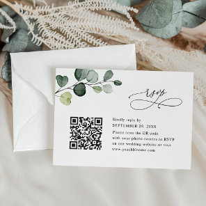 Elegant Eucalyptus Greenery Wedding QR Code RSVP Card
