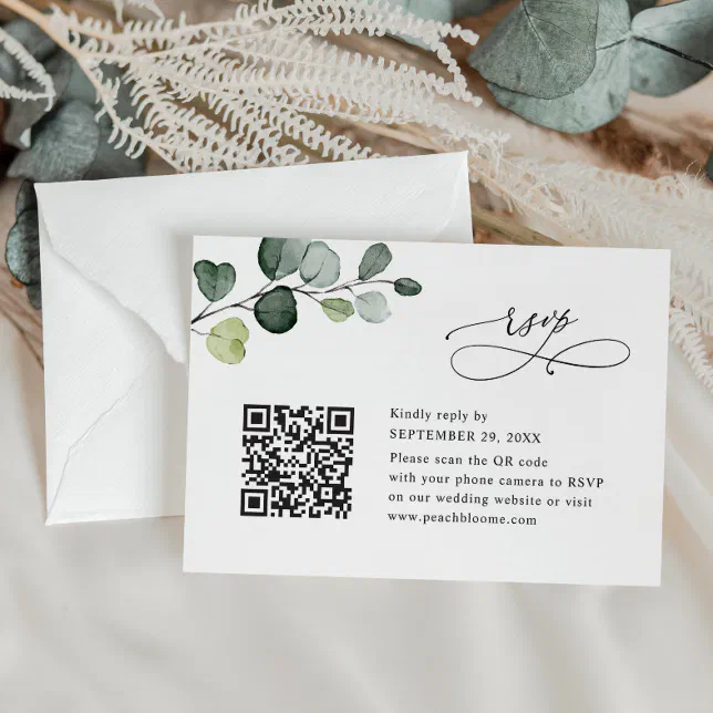 Elegant Eucalyptus Greenery Wedding Qr Code Rsvp Card Zazzle