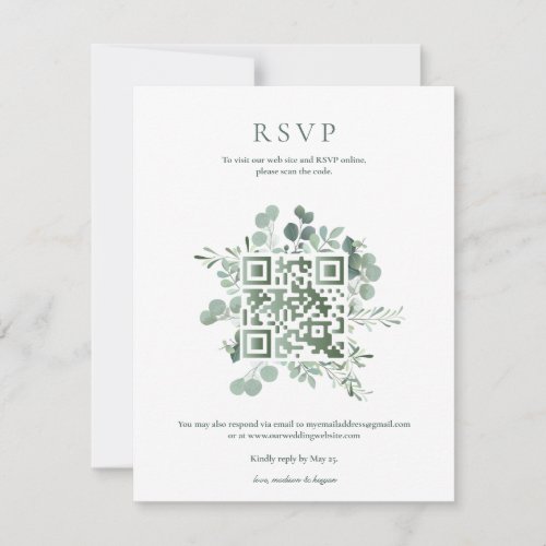 Elegant Eucalyptus Greenery Wedding QR Code RSVP Invitation