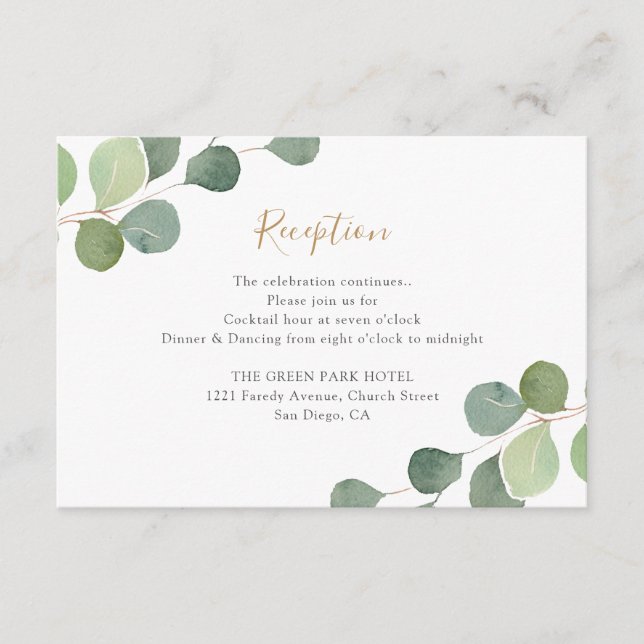 Elegant Eucalyptus Greenery Wedding Reception Enclosure Card (Front)