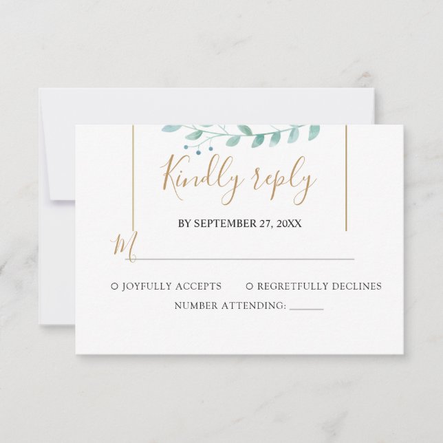 Elegant  Eucalyptus Greenery Wedding RSVP Card (Front)
