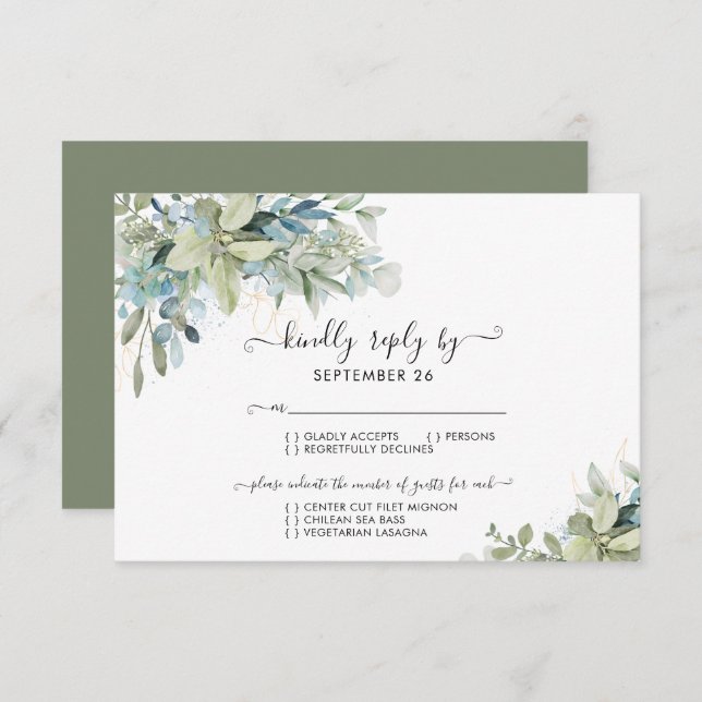 Elegant Eucalyptus Greenery Wedding RSVP Card (Front/Back)