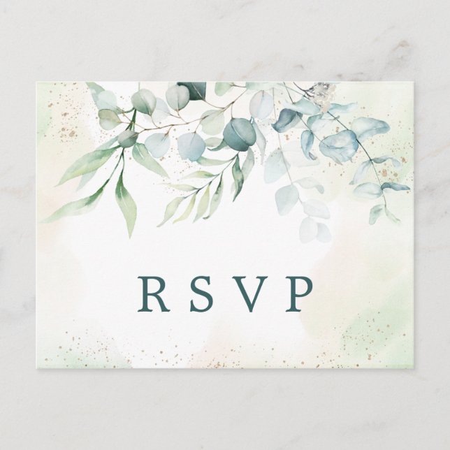 Elegant Eucalyptus Greenery Wedding RSVP Invitation Postcard (Front)